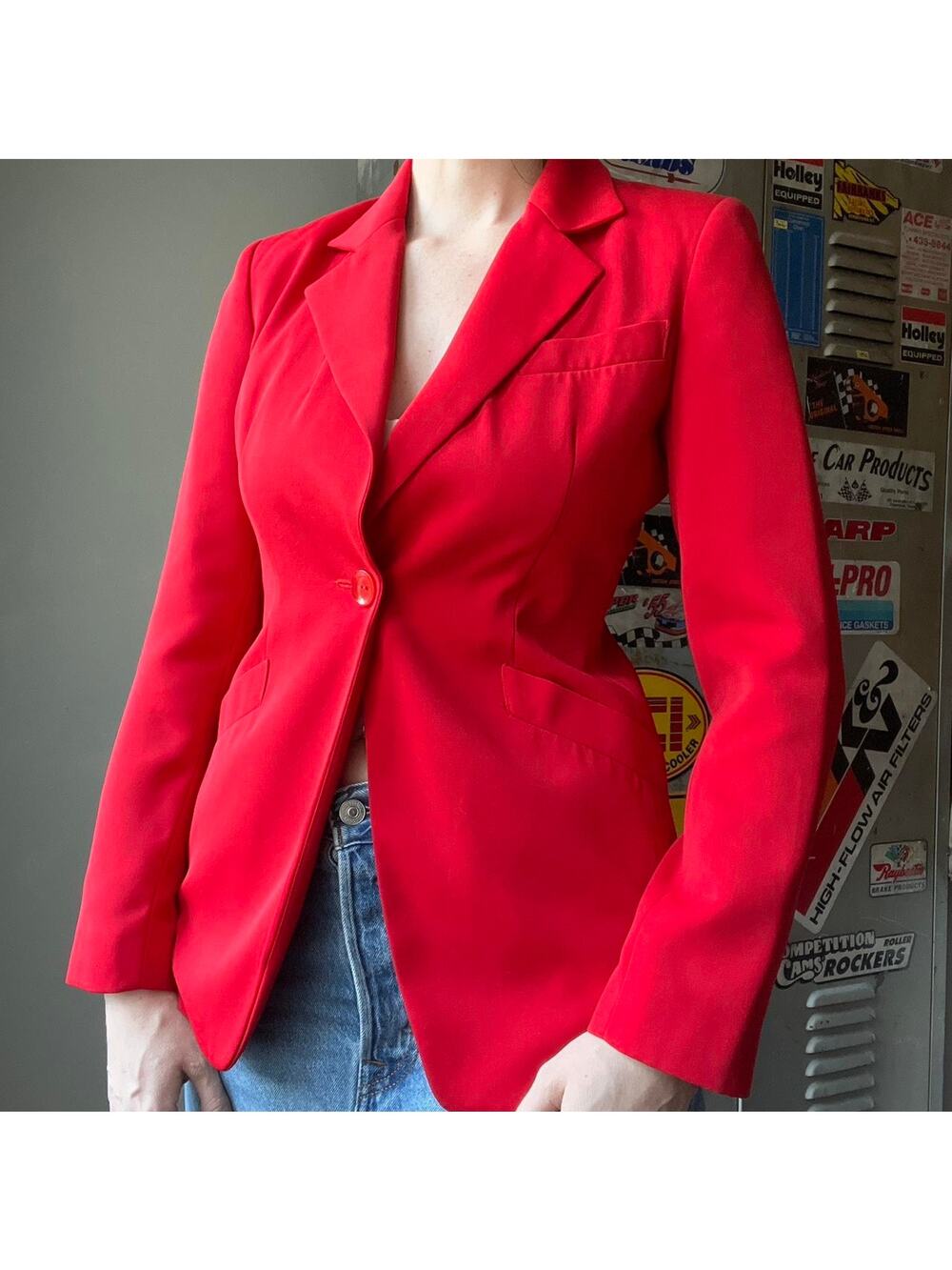 Vintage 90s Red Blazer | Tailored Single Button Jacket | Career Core | Size S/M